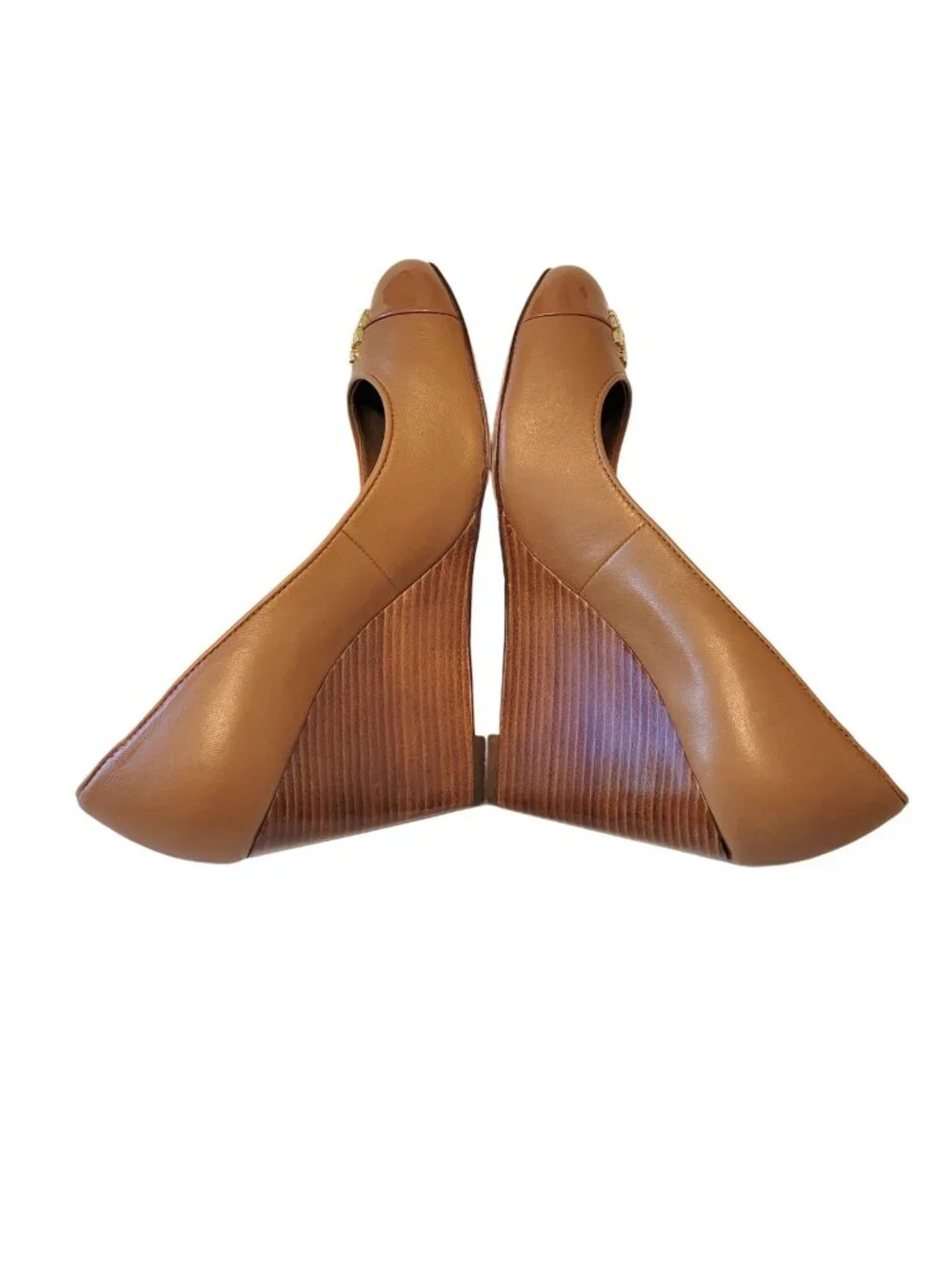 Tory Burch Jolie Nappa Leather Closed Cap Toe Wedge Heels in Royal Tan